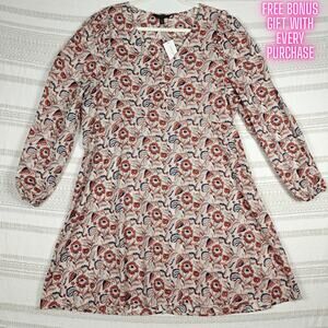 Banana Republic Floral Paisley Print Sheer Long Sleeve Dress Size XL NEW